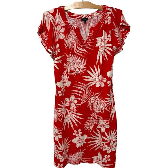 Talbots | Dress Red Floral Short Sleeve Knee Length Tropical Vacation- Medium - Picture 1 of 8